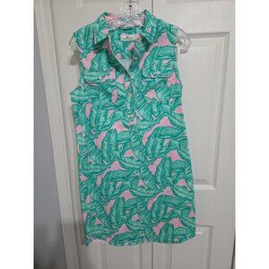 Vineyard Vines Women's Size 2 Pink and Green Collar Sleeveless Banana Leaf Dress
